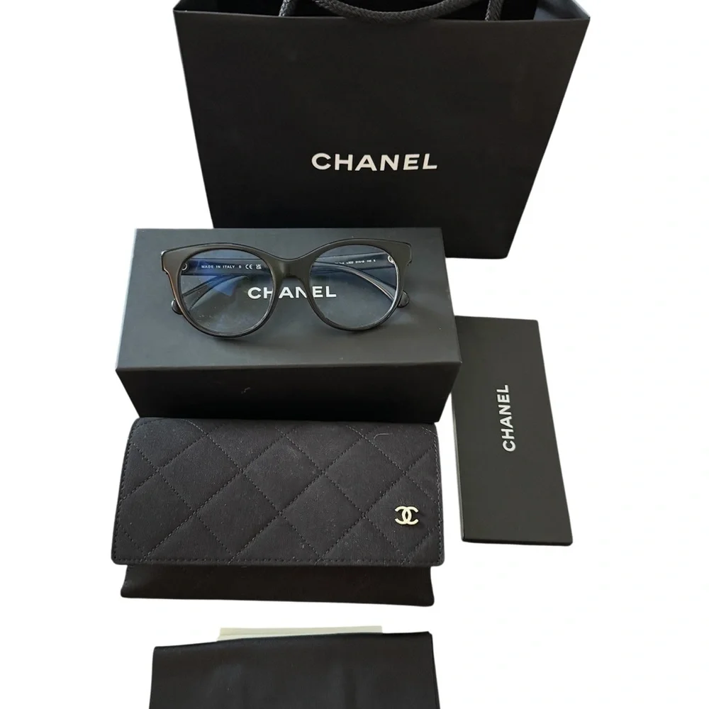 Chanel Black Eyewear Frame eyeglasses, crystal logo